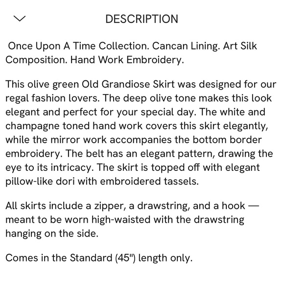 NWT Olive Grandiose Skirt from The Saree Room XS - Picture 8 of 8
